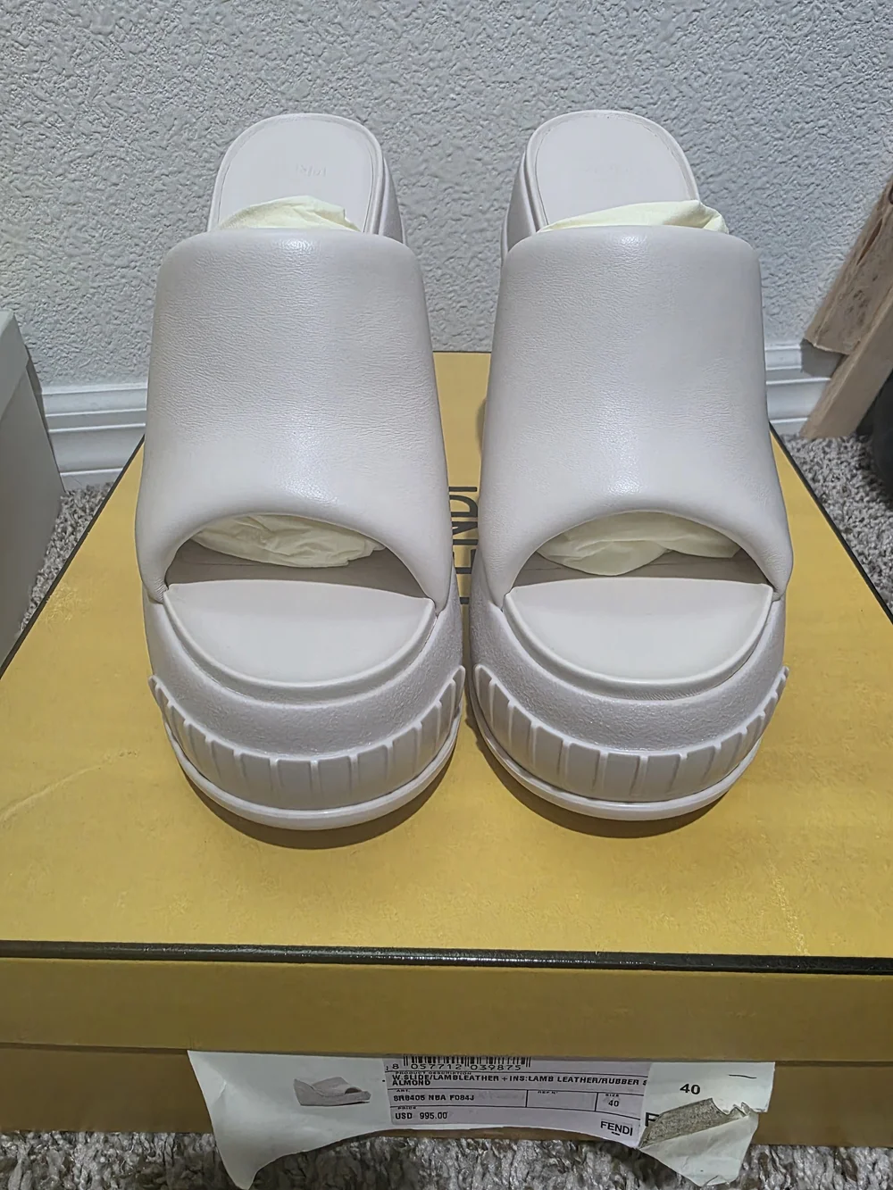 Fendi White Wedge Slide Sandals